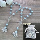 24 Pcs Blue Mini Rosary Baptism Favors with Angels for Boy Recuerdos de Bautizo Finger Rosaries Silver Plated