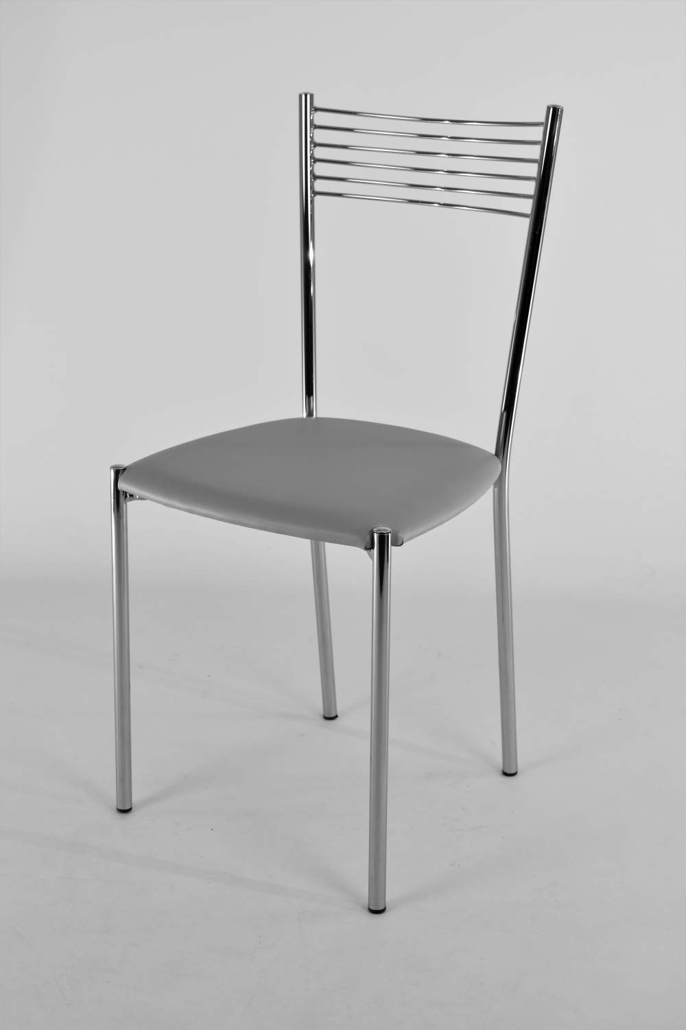 t m c s Tommychairs - Set 4 sillas Elegance para Cocina, Comedor, Bar y Restaurante, Estructura en Acero Cromado y Asiento tapizado en Polipiel Color Gris Claro