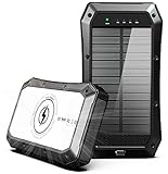 ABFOCE Solar Power Bank,20000mAh Solar Wireless Charger with 44 LEDs and Type c 18w Fast Charge Portable Waterproof Phone Charger for Camping Outdoor-Black