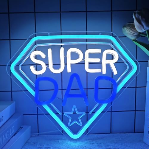 Image of Fathers Day Neon Sign Super Dad Led Sign Dimmable Father's Day Decorations New Dad Neon Lights Super Dad Decorations for Father Dad Birthday Gifts