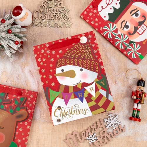 Image of Loveinside Christmas Paper Gift Bag Set, Red Penguin Santa Reindeer Nutcracker Design, Holiday Party Treat Bags with Handle, Tissue Paper for Kids Boys Girls, Xmas Party Supplies, 4 Pack, 7 inch X 4 inch X 9 inch