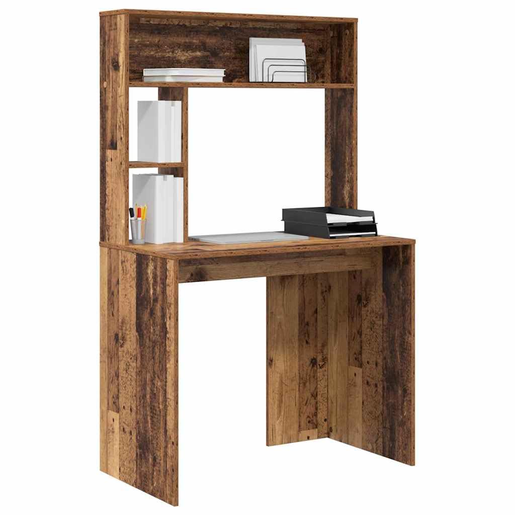 Escritorio con estante de madera vieja 91 x 50 x 149 cm mesa de escritorio de oficina de madera de ingeniería estación de trabajo para oficina sala de estar dormitorio fácil montaje