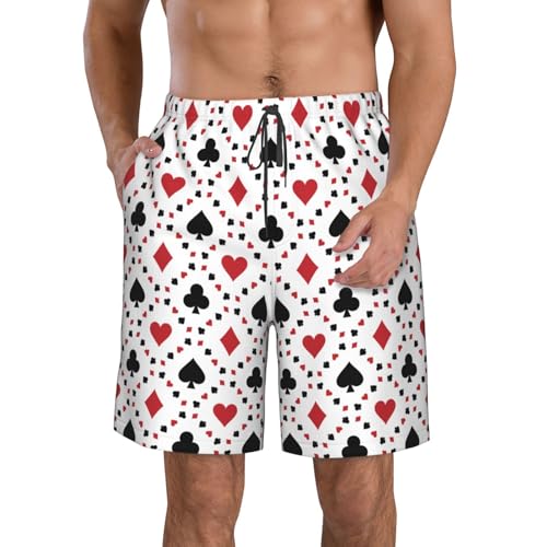 Playing Cards Beach Shorts Men Casual Board Pants Quick Dry Elastic Waist Drawstring Summer Gym Breeches Swim Trunks