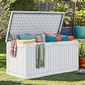DWVO 320 Gallon Resin Outdoor Storage Box, XXL Double-Wall Waterproof Deck Box with Divider, Doubles as Table or Seating with 1000 lbs Capacity, Lockable (Grayish-White)