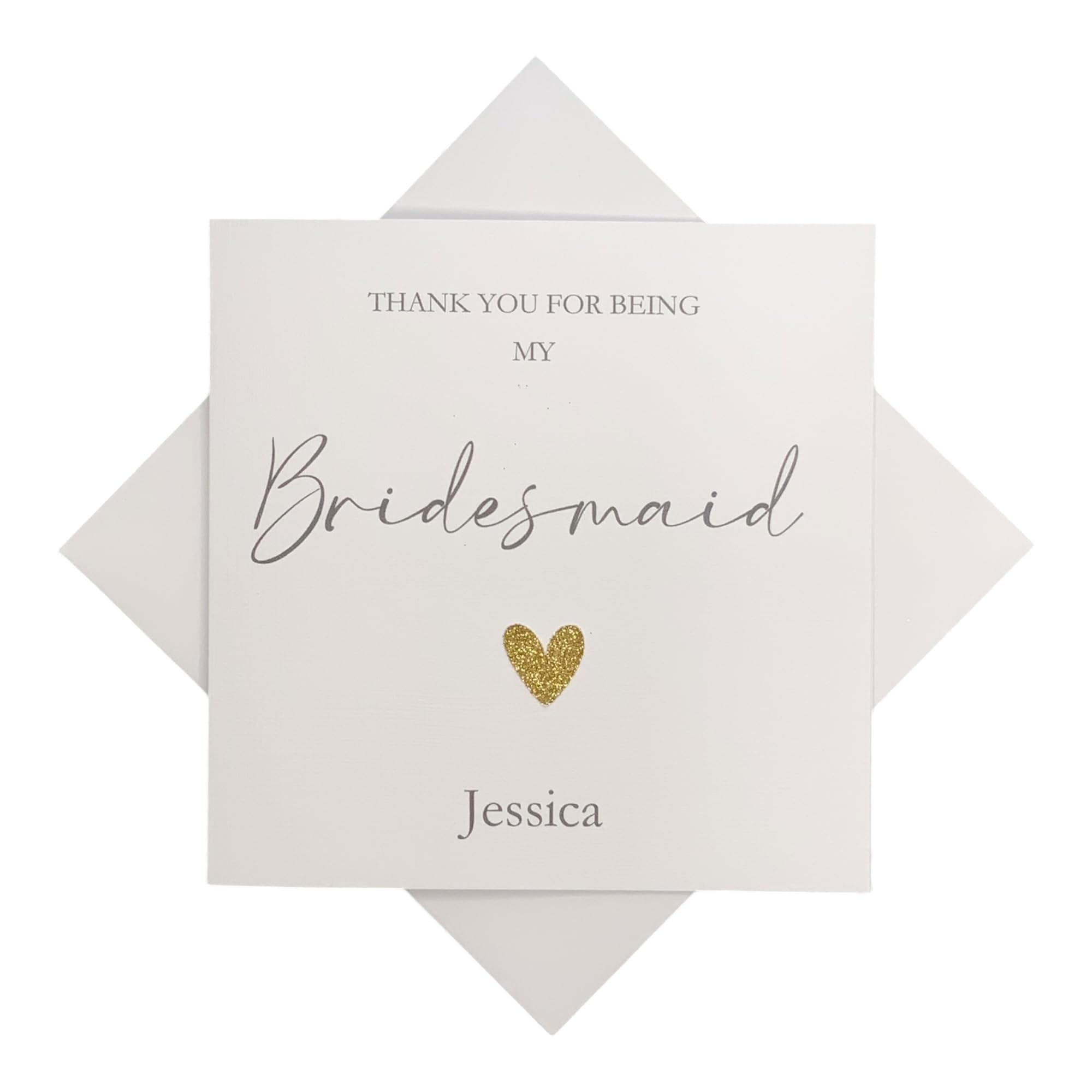 Personalised Thank You For Being My Bridesmaid Best Man Maid Matron Of Honour Usher Flower Girl Bridesman Witness - Various Roles - Greeting Card - Heart Colour Choice - Thank You (Bridesmaid)