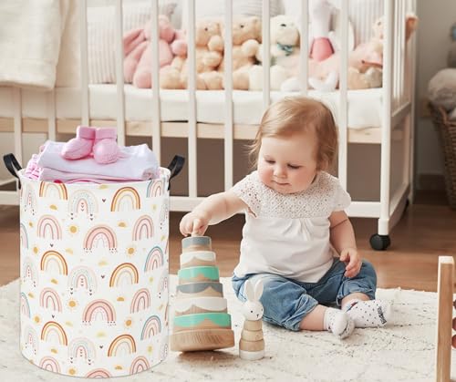 Image of Rainbow Kids Laundry Basket Baby Hamper Rainbow Toy Storage Bin for Boys Room Decor Baby Nursery Hamper Gift Baskets for Bedroom Bathroom(Sun Rainbow)