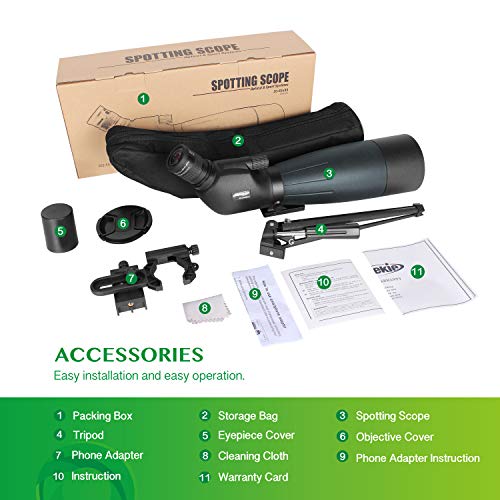 AOMEKIE Spotting Scope 20-60X80 with Tripod Phone Adapter Case for Target Sighting Hunting Bird Watching Waterproof Fogproof FMC BAK4 45°Angled Monocular Telescope - Thumbnail 6
