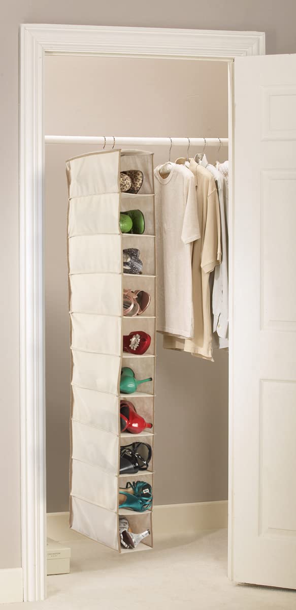 G007 - Organisateur de Chaussures à Suspension à 10 Tablettes pour Rail de Garde-robe - Matériau Lavable en Toile Oxford 600D