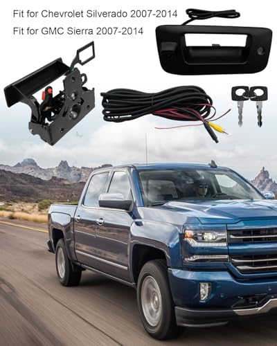Image of Rear View Backup Camera Fit for Chevrolet Silverado GMC Sierra 1500 2500 HD 3500 HD 2007-2014, Rear Park Assist Reverse Camera Tailgate Handle Lock Cylinder Bezel Trim Kit