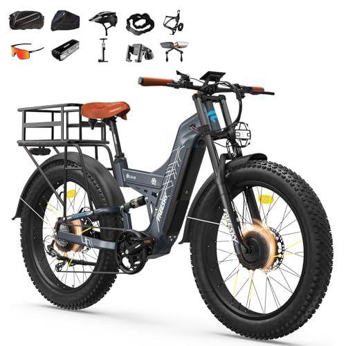 Image of FREESKY Dual Motor 40MPH 120Mile 240NM LG Cells Electric Bike for Adults | 4000W 48V30Ah AWD Mountain Ebike,26 inch Fat Tire,Full Suspension,Hydraulic Brakes,UL2849 by TUV,Off-Road & Commuter & Hunting