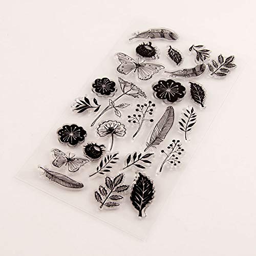 Flowers Leaf Background Clear Stamps With Sentiments, Dandelion Flowers Leaves Butterfly Clear Rubber Stamp For Holiday Card Making Decoration And Diy Scrapbooking Album Diy Crafts #TOP6