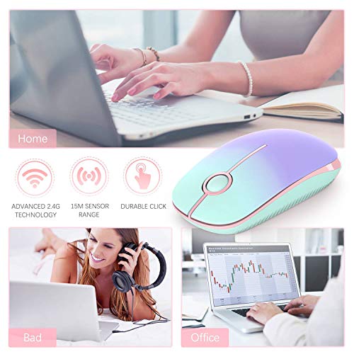 Image of VssoPlor Wireless Mouse, 2.4G Slim Portable Computer Laptop Mouse with Nano Receiver Quiet Silent Optical Mice for Notebook, PC, Laptop, Computer-Mint Green to Purple