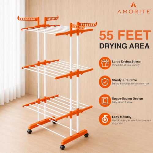 Image of Premium Steel Clothes Drying Stand | 3 Layer Rack with Wheels