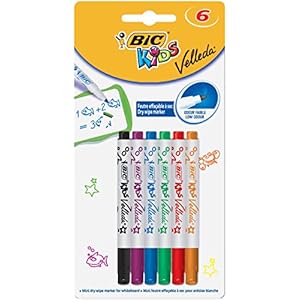 BIC Kids Mini Whiteboard Marker Velleda – blister van 6 stuks in 6 bonte kleuren met extra dikke kant & vorm voor…