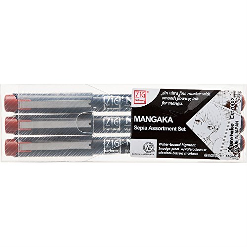 Kuretake ZIG CARTOONIST MANGAKA SEPIA 3 V stylo liner feutre fin dessin technique
