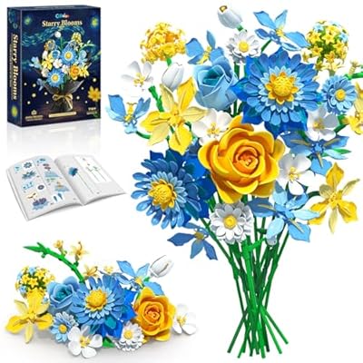 Coodoo - Ensemble de Construction de Bouquet de Fleurs Starry Blooms - Compatible avec Les Fleurs Lego Arrangement Dahlia et Roses pour Décor de la Chambre et de la Maison
