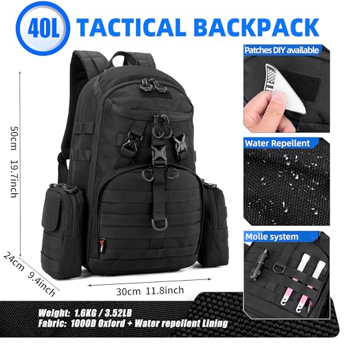 Image of gracedon Tactical Backpack for Men and Women Black2 | Water Repellent, 3-Day Assault Rucking Backpack, MOLLE Webbing, For Climbing Trekking Outdoor Sports