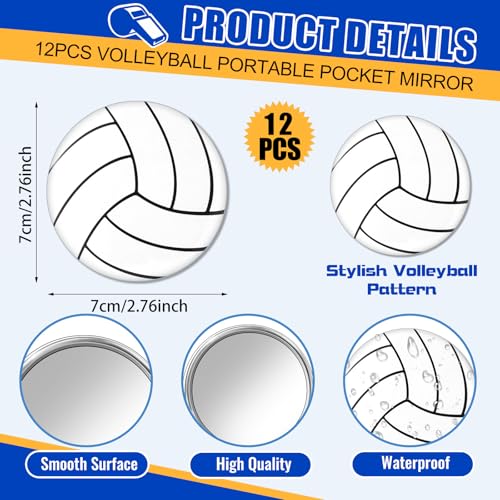 24 Pcs Volleyball Gifts for Teen Girls 12 Volleyball Makeup Bags with 12 Round Makeup Pocket Mirror, 7 x 4.7 x 2.4'' Volleyball Cosmetic Bag Sport Gifts for Women Players Fans (volleyball)3