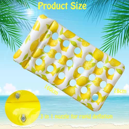 Image of Inflatable Lounger for Adults & Kids, Stylish Citrus Design with Cooling Hole, Floating Air Mattress for Swimming Pool, Beach & Summer Relaxation, Yellow