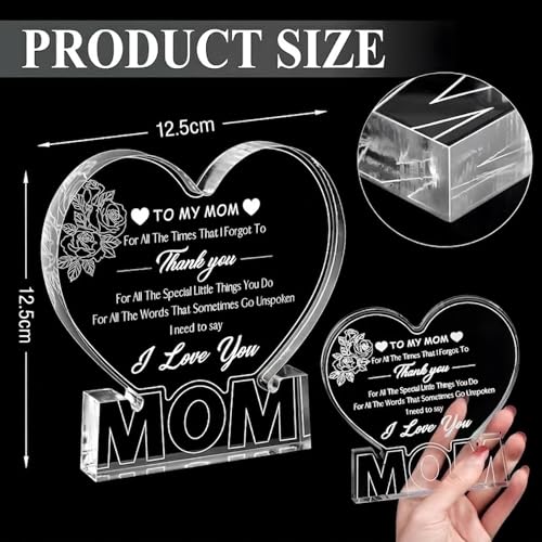 Image of DIGI ARTS Mom Gifts - Delicate Mom Birthday Gifts from Daughter Son - Engraved Heart Shape Acrylic Plaque Decorations for Christmas Mothers Day Birthday Gift Idea