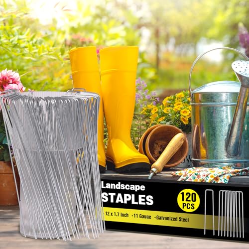 Image of HongWay 120 Pack Landscape Staples 12 Inch, Galvanized Garden Stakes