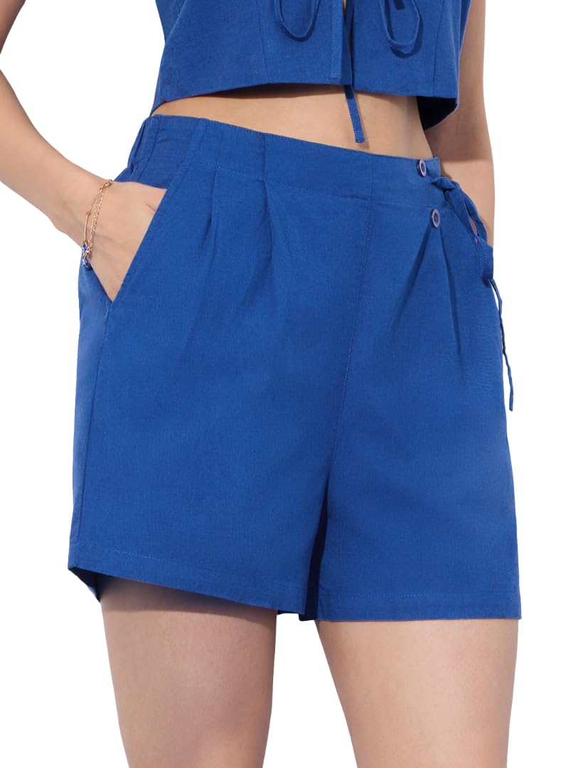 the souled store Cotton Linen Shorts: Aquarius Women and Girls Zipper Closure Solid Regular Fit Cotton Linen Shorts-picture-52