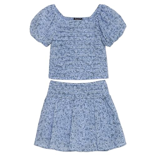 Speechless Girls' Puff Sleeve Pleated Top and Skater Mini Skirt Set