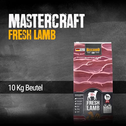 BELCANDO MASTERCRAFT Hundefutter trocken Fresh Lamb, 10kg, Trockenfutter für Hunde mit Lamm, 80% Frischfleisch, getreidefrei, für alle Rassen, Made in Germany
