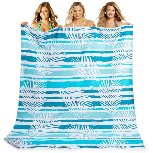KUOGAS Toalla Playa XXL 200x145 cm, Toalla Grande De Microfibra De Secado RáPido, Toalla De BañO Sin Arena, Manta De Playa Mujer (Hoja Azul Cielo)