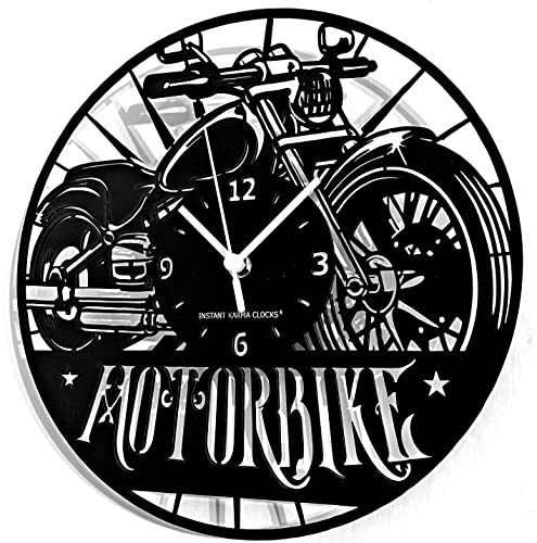 Instant Karma Clocks Wall Clock ➤ Motorcycle Motorbike Road Rider Classic Garage Retro Design, Black, diameter 12inch