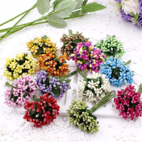 Image of Prokart Premium Pollen Flowers for Hair Accessories, Tiara Making, Jewelry Making and Dress Decoration | 12 Bunch of 12 Pollens Each | (Pack of 144 Pcs) (Dark Blue)