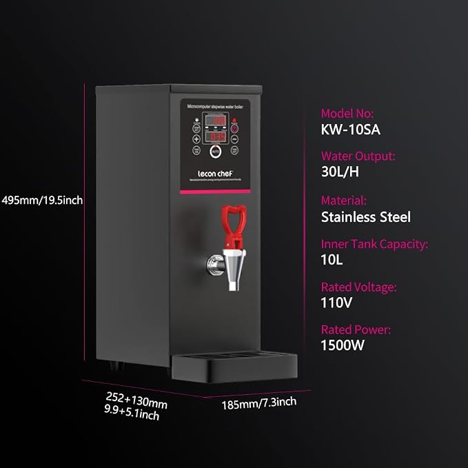 Dispensador de agua caliente eléctrico 10L negro lecon chef miniatura 2