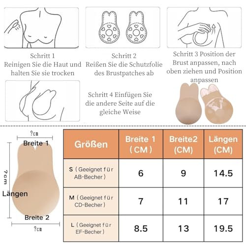 ETRSAIRL Klebe BH Push-Up Rückenfrei Trägerloser Nippelpads Unsichtbar Große Brust Strapless Invisible Rückenfreier Sticky Bra Wiederverwendbare Nipple Cover für Rückenfreies Kleidung Damen, M