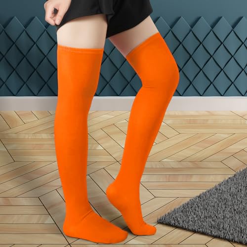 1 Pair Thigh High Socks, Cotton Soft Knee High Long Stockings Leg Warmers for Women Girls Christmas Cosplay (Orange)4