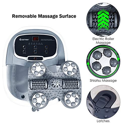 COSTWAY Foot Spa/Bath Massager, with Motorized Rollers, Shiatsu Massage, Shower, Heat, Red Light, Temperature Control, Timer, LED Display, Drainage Pipe for Foot Stress Relief (Grey) COSTWAY Foot Spa/Bath Massager, with Motorized Rollers, Shiatsu Massage, Shower, Heat, Red Light, Temperature Control, Timer, LED Display, Drainage Pipe for Foot Stress Relief (Grey)