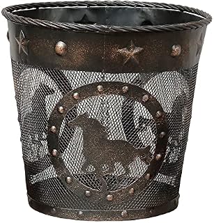 Black Forest Décor - Western Horse Metal Waste Basket - Rustic Small Trash Can for Bathroom, Kitchen, Bedroom - 9" x 10"