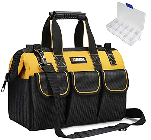 Iblue 13-inch Wide Mouth Tool Bag with Water Proof Molded Base,Tool Storage Bag, Zip-Top Wide Mouth Tool Tote Bag,Waterproof Tool Organizer Bag for Men with Adjustable Shoulder Strap#T307 (BD-13 IN)