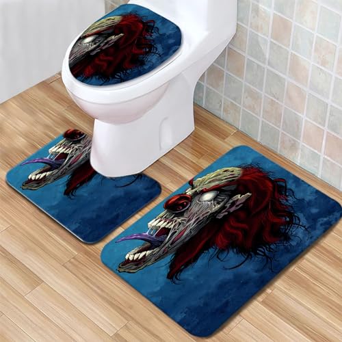 Badvorleger Set Anime-Horror-Schädel Badgarnitur 3 Teilig, Bodenvorleger U-förmiger WC-Vorleger WC-Deckelbezug, rutschfest, Waschbar für Badewanne, Dusche, Badezimmer