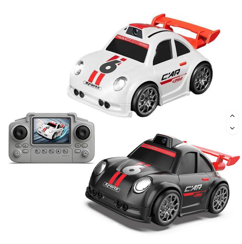 Image of Rc Camera car with Follow Mode car and Remote chargebel 2.4GHz FPV Remote Control Car with Camera for Kids, 2.4 inch Screen Controller, First Person View RC Drift Racing Colour (Black) (White)