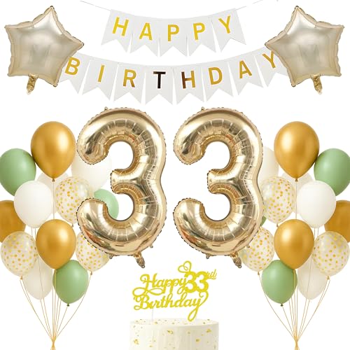 Set di decorazioni per 33° compleanno oro chiaro bianco salvia