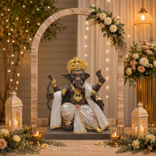 Image of SATYAM KRAFT 1 Piece Foldable Arch Shape Wooden Makhar Mandap | Wooden Pooja Backdrop Stand for DIY Pandal & Temple | Festival Decoration Setup for Ganesh Chaturthi, Janmashtami & Idol Pooja Decor
