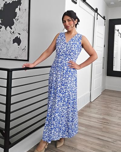 Image of AUSELILY Womens Maxi Dress Summer Sleeveless Wrap Long Dresses with Pockets | V-Neck Wrap Sleeveless Sundress, fits formal, casual, beach, vacation & daily wear