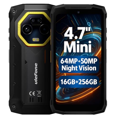 Ulefone Armor Mini 20 4G Smartphone Resistente, Tamaño de Palma, 16GB+256GB, Batería 6200mAh Carga Inalámbrica, Cámara de Visión Nocturna 64MP+50MP, 4.7