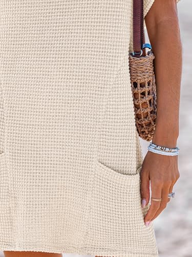 CUPSHE Swimsuit Coverup for Women Waffle Knit V Neck Short Sleeve Beach Coverup Dress with Pockets4