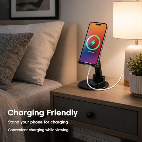 Image of Sounce Adjustable Mobile Stand for Desk | 360 Rotation, Stable Metallic Base | Portable Phone Holder Tripod for Recording | Compatible with Smartphone, Tablet, iPad & Kindle (Black)