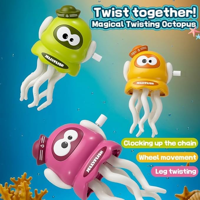 Image of ACROWN Key Operated Octopus Wind Up Toy for Kids, 5-Leg Action Crawling Dancing Jellyfish Toy for Babies (Yellow)