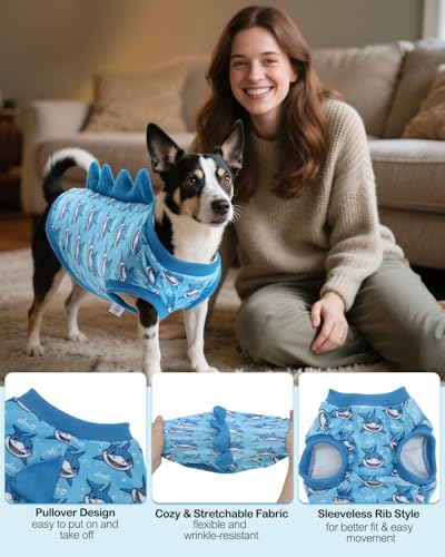 Image of CuteBone Dinosaur Costume Dog Shirt, Stretchy Velvet T-Shirt Clothes for Small Dogs, Soft & Breathable Pet Tee Outfit Cat Apparel for Daily Wear, Cozy Pullover Design Puppy Fashion COSBX04XS