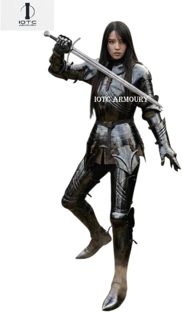 Medieval Brave Lady Gothic Armor Suit-Blackened Steel Lady Knight Full Body Armor Costume Perfect for LARP, Reenactment, Cosplay Event's-Women's Halloween & Theator Act Costume