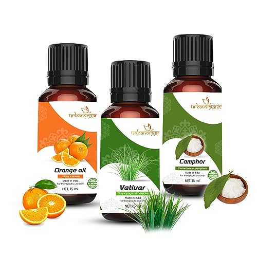 Image of Pure Combo Of 3 Essential oil For Hair & Skin Natural Therapeutic Grade & Undiluted Oil 15ML (Orange-Vetiver-Camphor)