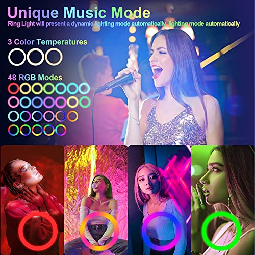 13" Selfie Ring Light With 63" Tripod Stand & 3 Phone Holder, Led Camera Ringlight With 48 Rgb Colors Modes & Musical Rhythm Mode And 12 Brightness Dimmable For Makeup/Photography/Videos/Vlog/Tiktok #TOP3